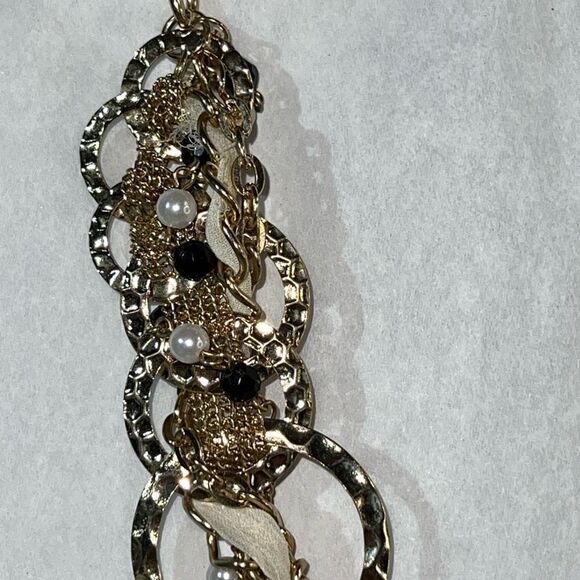 Chunky Stacked Chained Necklace Women’s Gold Tone Beaded Circle Classiccore Boho - Picture 2 of 9